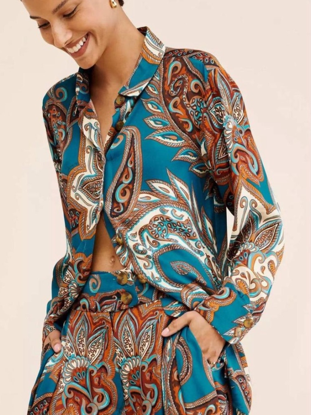 Farm Rio Teal blouse